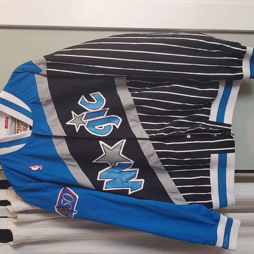 Mitchell & Ness Blue and Black Magic Bomber Jacket